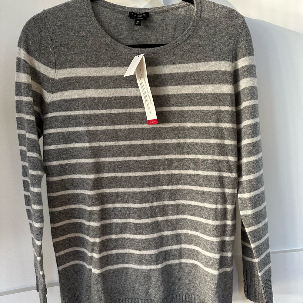 Medium Talbots Cashmere Grey and White Striped Sweater